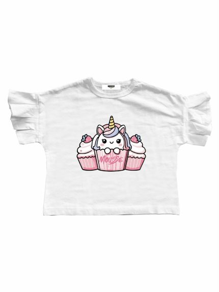 T-shirt crop manica corta Unileo T-shirt Crop Bambina in Cotone con Stampa Unileo - Comoda e Trendy Mousse Bambina Primavera/Estate Unileo