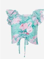 T.shirt m/c Cerimonia a Pois Ativo Kids Top corto con scollo dritto e motivo floreale all over, maniche con volant. Effetto a nido d'ape sul retro.