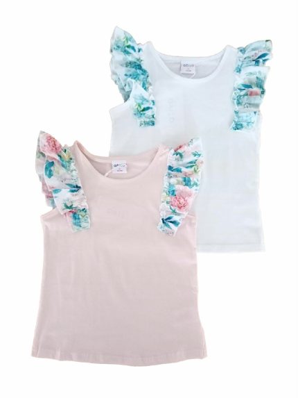 T.shirt m/c Cerimonia a Pois Ativo Kids T.shirt per bambina in tinta unita con rouche al giromanica in tessuto fantasia.