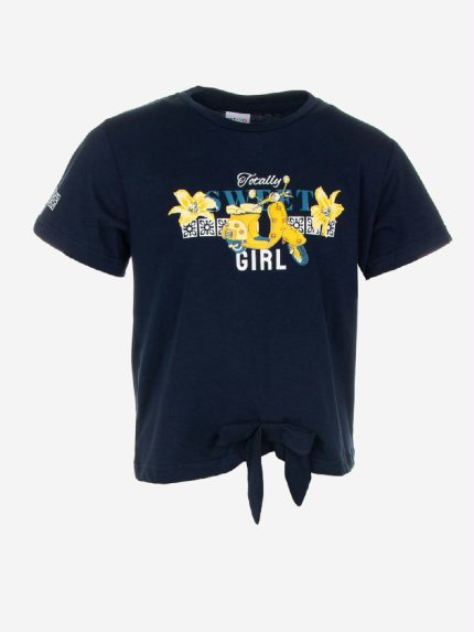 T.shirt m/c Maiolica Ativo Kids T.shirt da bambina in jersey di cotone elasticizzato, maniche corte, stampa frontale, fiocchetto sul fondo.