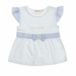 T.shirt m/c Ubs2 T-shirt da neonata in jersey di cotone elasticizzato, maniche corte e cintura in cotone a righe, stampa oro sul davanti.