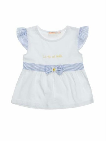 T.shirt m/c Ubs2 T-shirt da neonata in jersey di cotone elasticizzato, maniche corte e cintura in cotone a righe, stampa oro sul davanti.