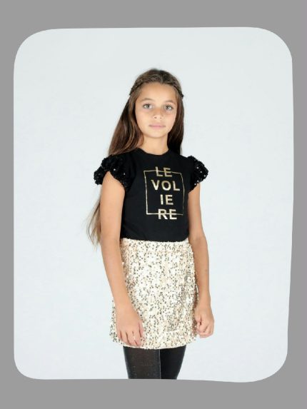 T.SHIRT M/CORTA PAILLETTES LE VOLIERE - T.shirt a manica corta, stampa logo, con manichine a sbuffo in paillettes.