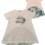 T.shirt m/corta Rainforest T.shirt girocollo stampata a maniche corte, tessuto a contrasto all over con motivo a V rovesciata sul retro e motivo fiocco applicato.