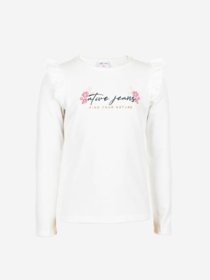 T.SHIRT M/L FIND YOUR NATURE T.shirt stampata in cotone a manica lunga con rouche al giro manica.