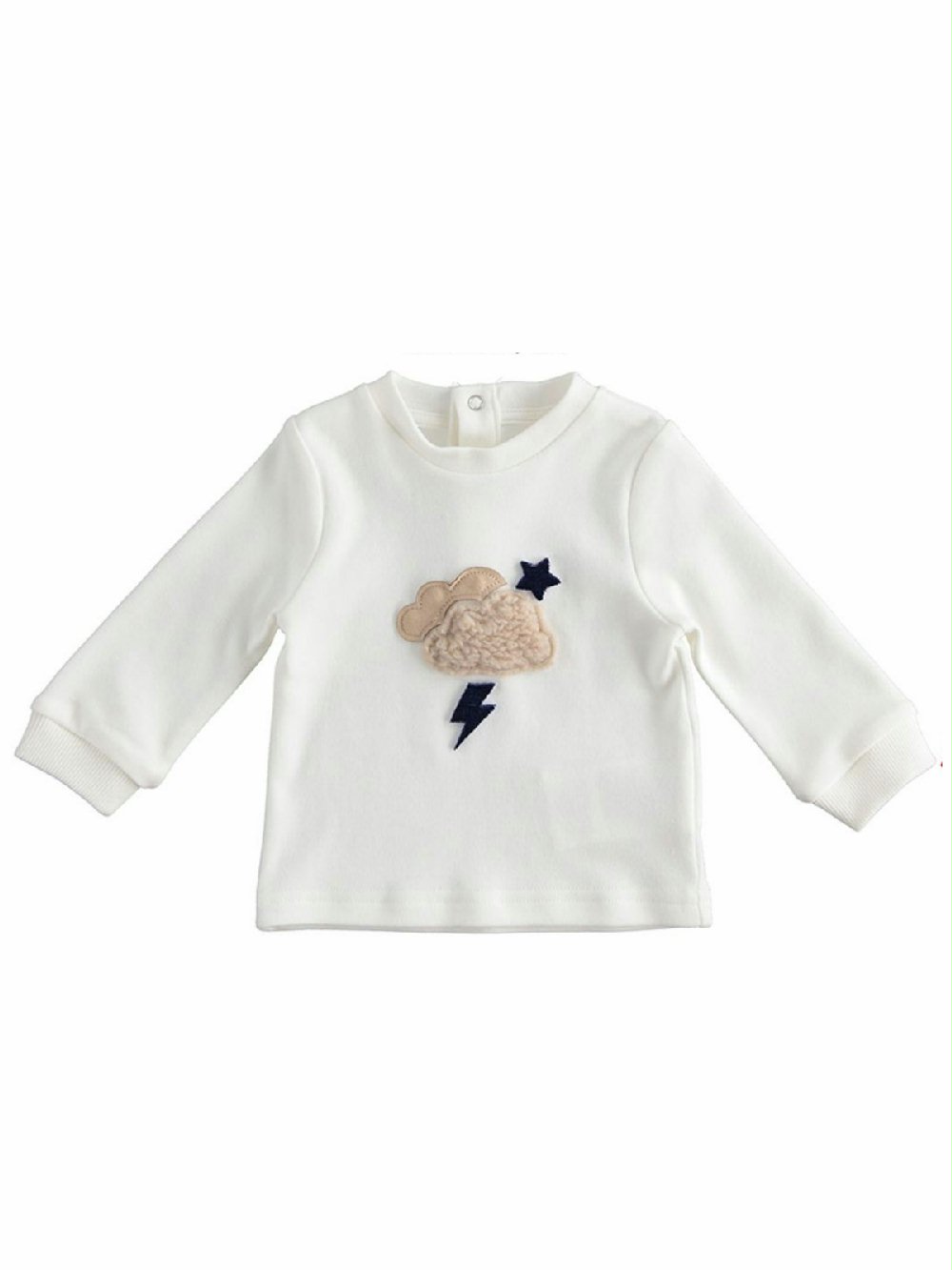 T.SHIRT M/L NUVOLA 3.3632 00 T.SHIRT M/L NUVOLA MINIBANDA- T.shirt a manica lunga, 100% cotone, con decoro nuvola e fulmine.