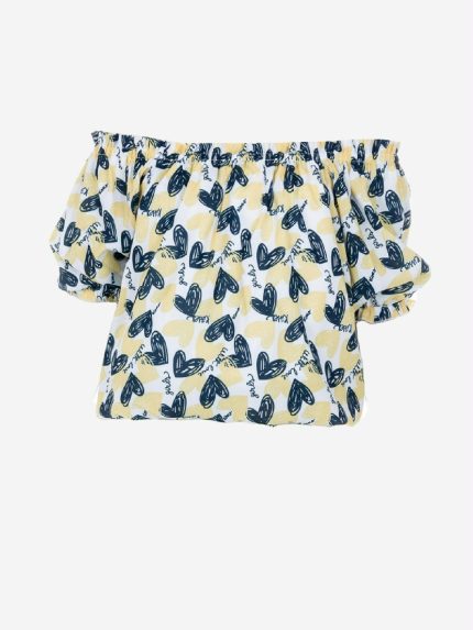 T.shirt m/l Spring Breeze Ativo Kids Blusa fluida da bambina con stampa cuore all-over ed effetto elastico in rilievo sullo scollo.