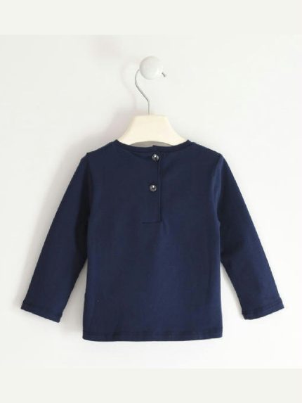 T.shirt m/lunga bambina T.shirt girocollo a manica lunga per bambina di Sarabanda realizzata in jersey stretch di cotone invernale, mano pesca. Ricamo orsacchiotto di paillettes arricchito da fiocco in tulle. Apertura dietro con bottoni fino alla taglia 3 anni.