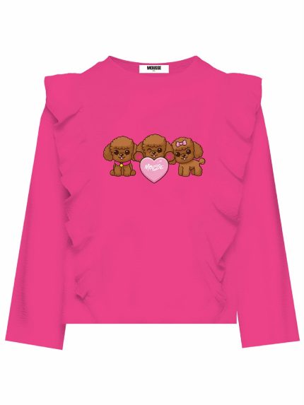 T.shirt m/lunga bimba Arthur T.shirt Manica Lunga Bambina con Rouches e Stampa Barboncino - Mousse Kids Mousse bambina AI24 Arthur