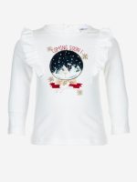 T.SHIRT M/LUNGA COMING SOON T.shirt in cotone a manica lunga, stampa palla di vetro con neve. Colori latte e rosso.