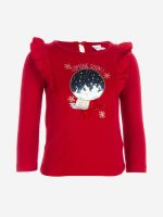 T.SHIRT M/LUNGA COMING SOON T.shirt in cotone a manica lunga, stampa palla di vetro con neve. Colori latte e rosso.