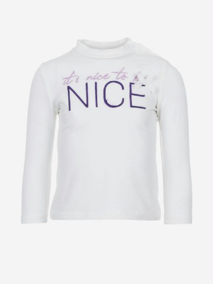 T.SHIRT M/LUNGA NICE T.shirt in cotone a manica lunga con scritta ricamata e fiocchetto.