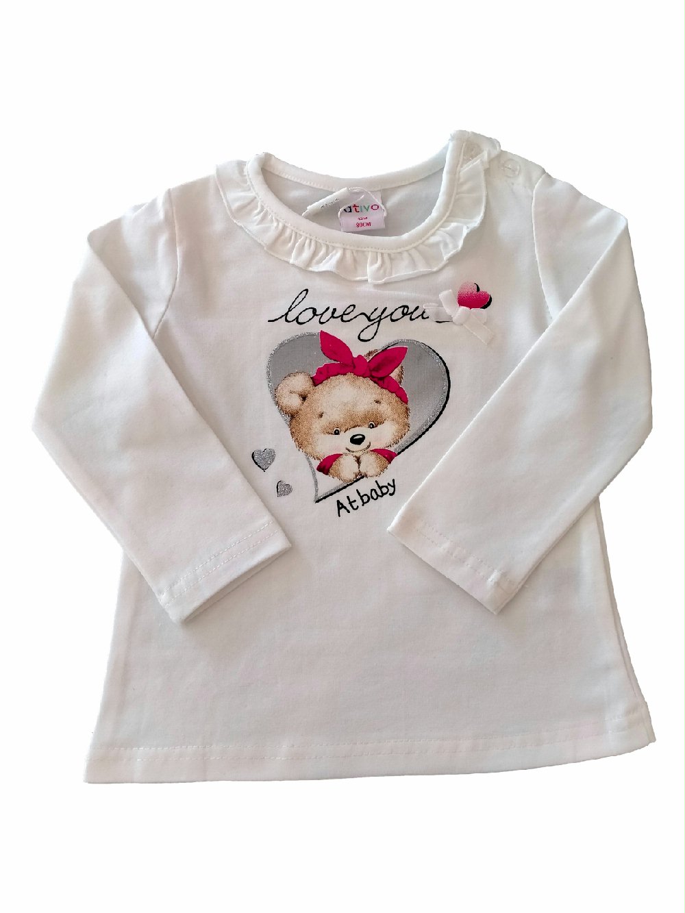 T.SHIRT M/LUNGA ORSETTA CUORE C2638 00 T.SHIRT M/LUNGA ORSETTA CUORE T.shirt in cotone a manica lunga, stampa orsetta cuore, piccola rouche allo scollo.