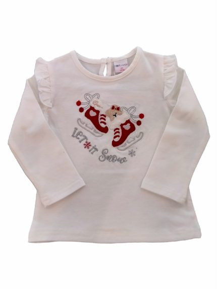 T.SHIRT M/LUNGA PATTINI T.shirt baby in cotone a manica lunga, ricamo PATTINI, piccola rouche al giro manica.