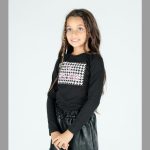 T.SHIRT M/LUNGA PIEDS DE POULE LE VOLIERE - T.shirt logata in cotone a manica lunga con stampa pieds de poule/strass.