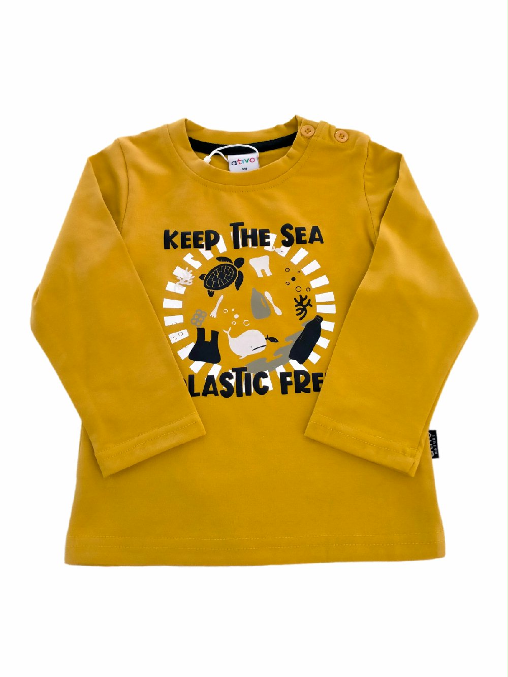 T.SHIRT M/LUNGA PLASTIC FREE YF1194 00 T.SHIRT M/LUNGA PLASTIC FREE T.shirt girocollo in cotone a manica lunga, stampa testo. Colori blu e senape.