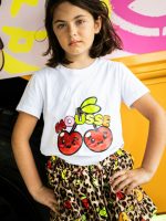 T.shirt manica corta bimba Leojoy T.shirt Bambina con Stampa Logo e Ciliegie - Mousse Kids Made in Italy Mousse Bambina Primavera/Estate