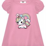 T-shirt manica corta bimba Unileo Maxi T-shirt Bambina con Maniche a Palloncino e Stampa Unileo - 100% Cotone Mousse Bambina Primavera/Estate Unileo