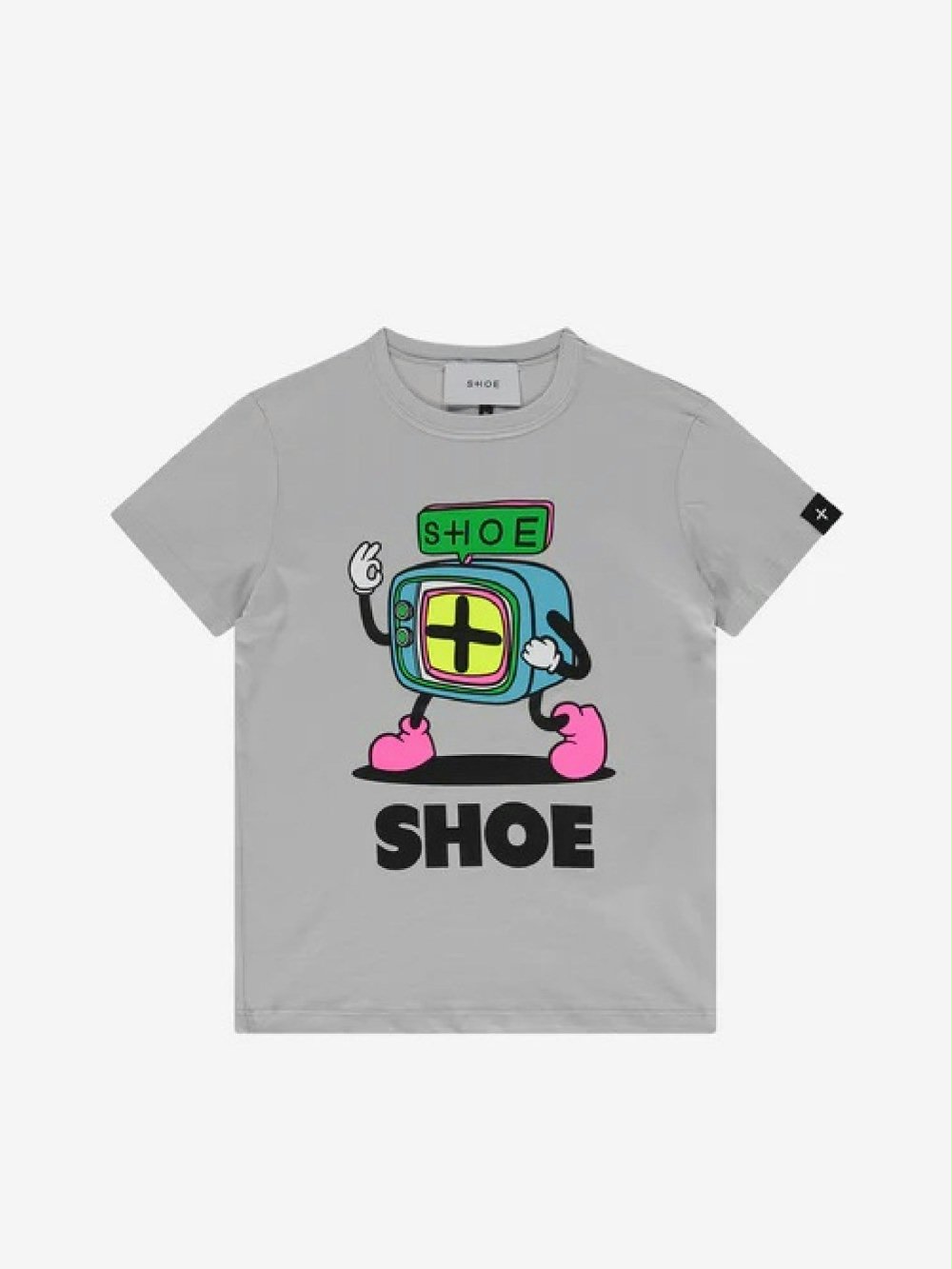T.shirt manica corta fantasia TIMMY1316 00 T.shirt manica corta fantasia T.shirt girocollo basic in cotone 100%, tinta unita di colore grigio chiaro con stampa a colori fluo "shoe characters" sul fronte. Collo lavorato a costine e personalizzazione con etichetta nera in tessuto "plus symbol" cucita sull'orlo della manica sinistra. Vestibilità regulare.