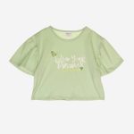 T.shirt manica corta Fields Of Flowers T.shirt girocollo in cotone elasticizzato con stampa frontale, maniche corte a palloncino.