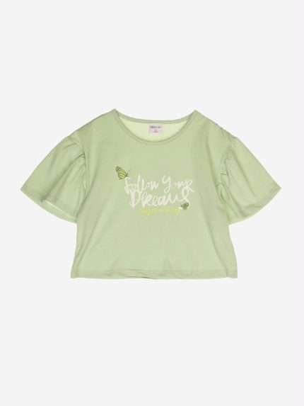 T.shirt manica corta Fields Of Flowers T.shirt girocollo in cotone elasticizzato con stampa frontale, maniche corte a palloncino.