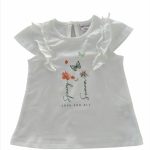 T.shirt manica corta Fields Of Flowers T.shirt stampata girocollo in cotone, modello smanicato con rouche al giromanica.