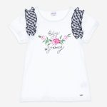 T.shirt manica corta La Vie EnRose T.shirt stampata in cotone elasticizzato, maniche corte con rouches in fantasia vichy all over sulle spalle.