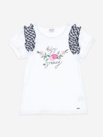 T.shirt manica corta La Vie EnRose T.shirt stampata in cotone elasticizzato, maniche corte con rouches in fantasia vichy all over sulle spalle.