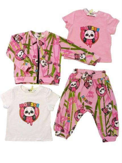 T.shirt manica corta neonata Panda T.shirt neonata a manica corta con stampa Panda - 100% Cotone, Made in Italy Made in Italy Mousse Bambina Primavera/Estate Panda