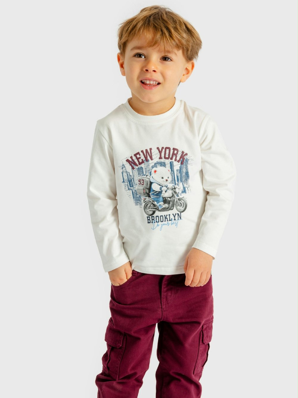 T-shirt manica lunga bimbo YF7714 Back to School 00 T-shirt manica lunga bimbo T-shirt stampata a manica lunga per bimbo in cotone stretch |Ativo Kids 6-36 mesi Back to School