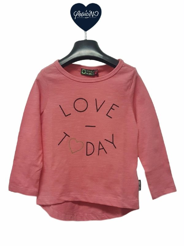 T.SHIRT MANICA LUNGA FELIPA TUMBLE 'N DRY - T.shirt manica lunga, 100% COTONE, scritta ricamata "Love Today". Colori grigio melange e rosa nelle taglie junior da 2 a 8 anni.