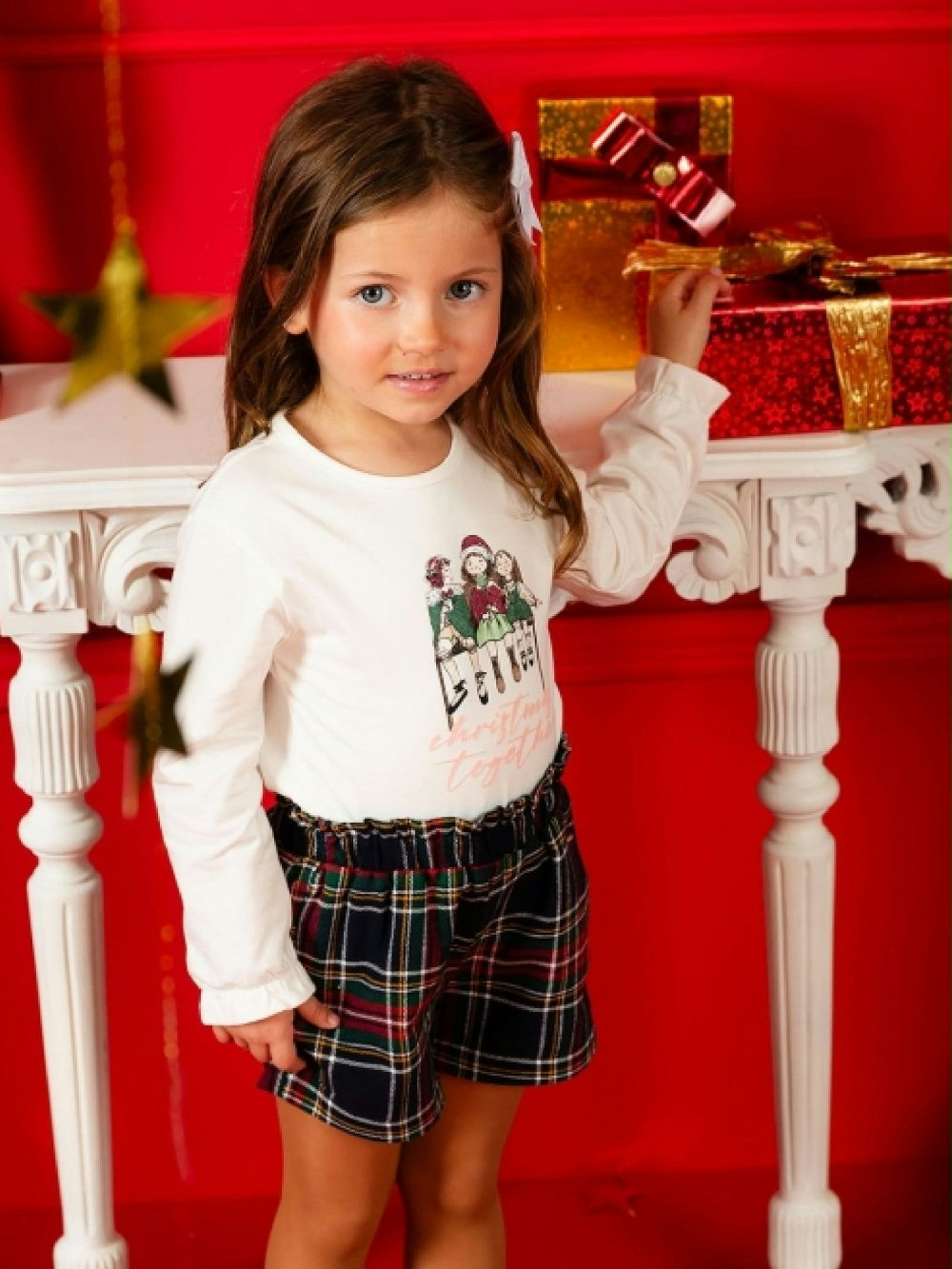 T.shirt maniche lunghe bimba C6446 00 T.shirt maniche lunghe bimba T.Shirt Bimba a Manica Lunga con Stampa Natalizia - Perfetta per le Feste