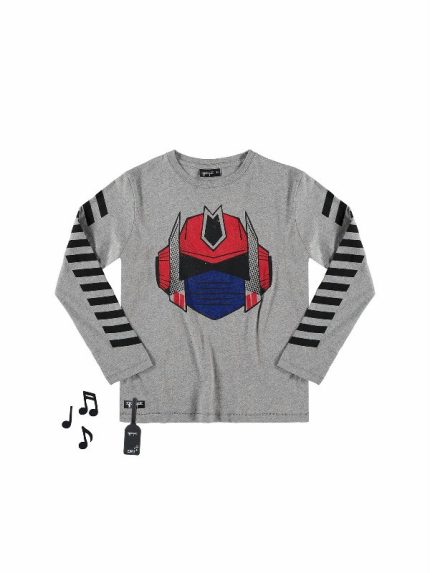 T.SHIRT MUSICALE ROBOT TEE YPORQUÈ - T.shirt maniche lunghe con dispositivo sonoro removibile che riproduce il suono di un robot.