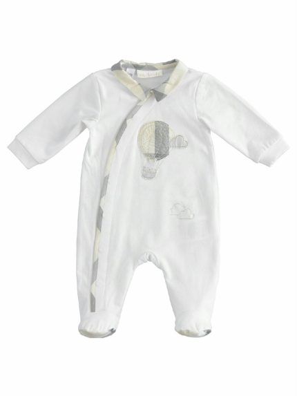 TUTINA C/PIEDINI MONGOLFIERA MINIBANDA - Tutina intera con piedini in jersey, patch mongolfiera e colletto check.