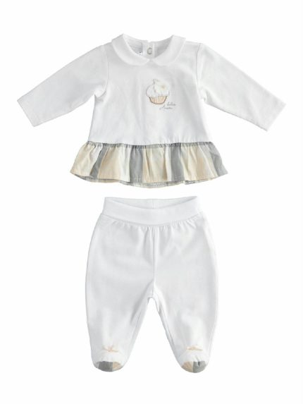 TUTINA DUE PEZZI BALZA CHECK MINIBANDA - Tutina neonata due pezzi in cotone con balza check.